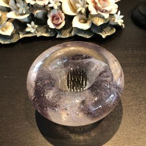 Art Glass Flower Frog mauve clear signed vintage